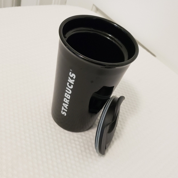 Starbucks black glossy ceramic 8 fluid oz travel mug with lid - Picture 1 of 5